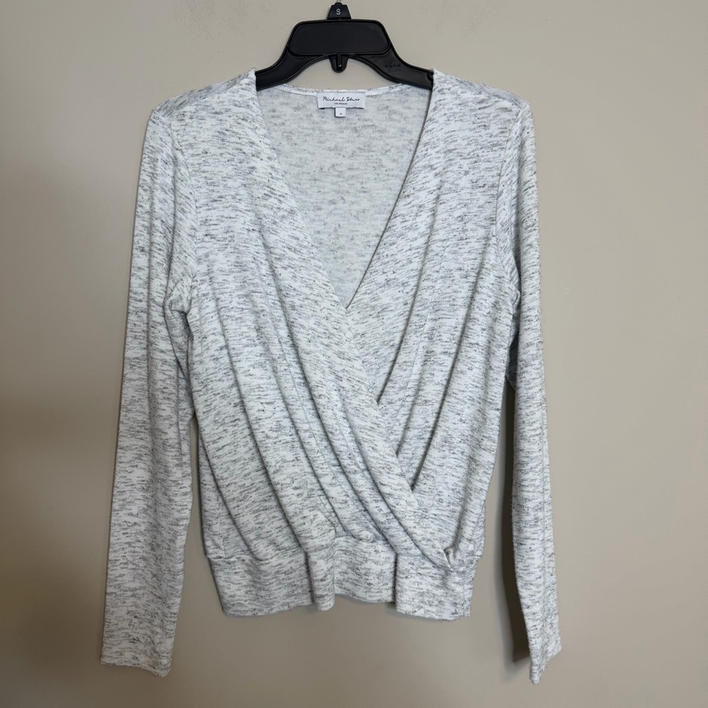 Michael Stars Brushed Heather Gray Wrap Long Sleeve Top Size Small